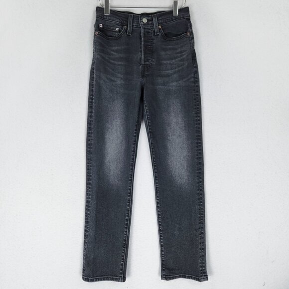Levis Jeans Women 27 Washed Black High Rise Wedgie Straight Leg Button Fly Denim - Picture 1 of 12